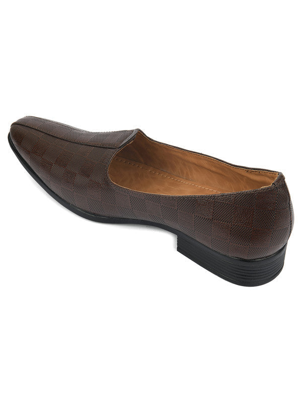 Men's Indian Ethnic Party Wear Textured Brown Heels Footwear - Saras The Label