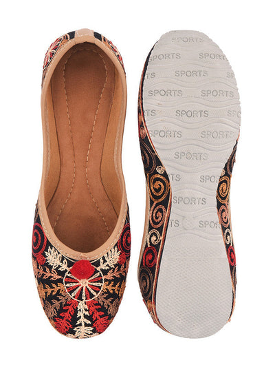 Women's Black Embroidered Indian Handcrafted Ethnic Comfort Footwear - Saras The Label