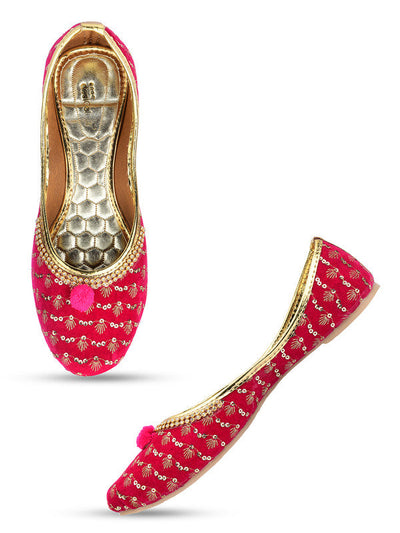 Women's Pink Embroidered Indian Handcrafted Ethnic Comfort Footwear - Saras The Label