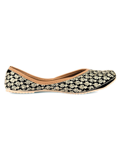 Women's Black Embroidered Indian Handcrafted Ethnic Comfort Footwear - Saras The Label