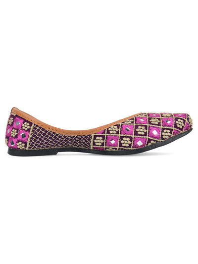 Women's Purple Embroidered Indian Handcrafted Ethnic Comfort Footwear - Saras The Label