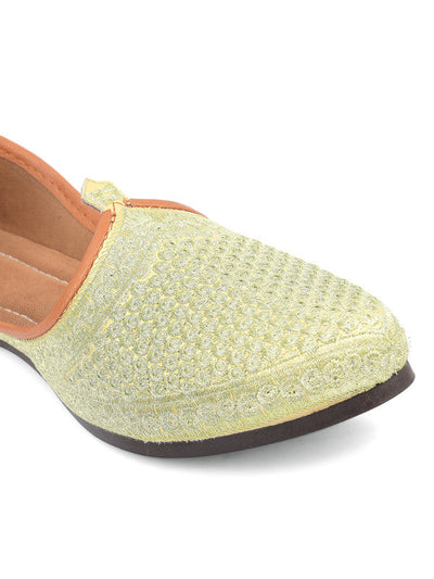 Men's Indian Ethnic Party Wear Embroidered Golden Footwear - Saras The Label