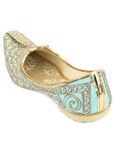 Men's Indian Ethnic Party Wear Sea Green Embroidered Footwear - Saras The Label
