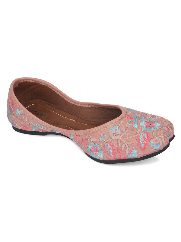 Women's Pink Pie Florals Indian Ethnic Comfort Footwear - Saras The Label