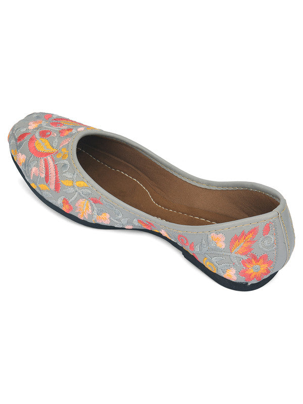 Women's Grey Florals Indian Ethnic Comfort Footwear - Saras The Label