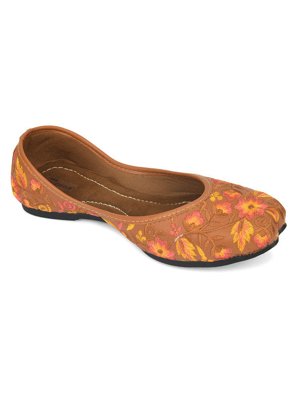 Women's Brown Florals Indian Ethnic Comfort Footwear - Saras The Label