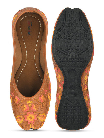 Women's Brown Florals Indian Ethnic Comfort Footwear - Saras The Label