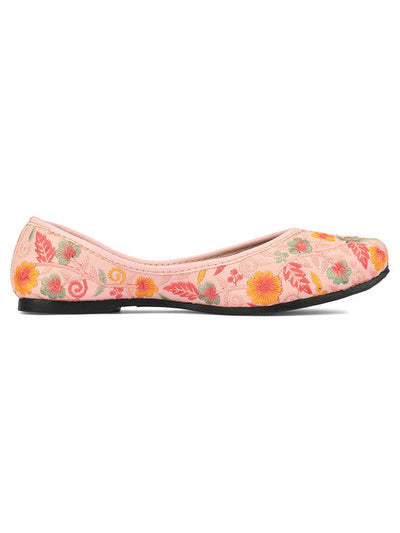 Women's Pink Florals Indian Ethnic Comfort Footwear - Saras The Label