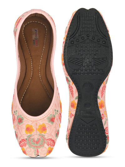 Women's Pink Florals Indian Ethnic Comfort Footwear - Saras The Label