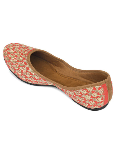 Women's Peach Embroidered Indian Handcrafted Ethnic Comfort Footwear - Saras The Label