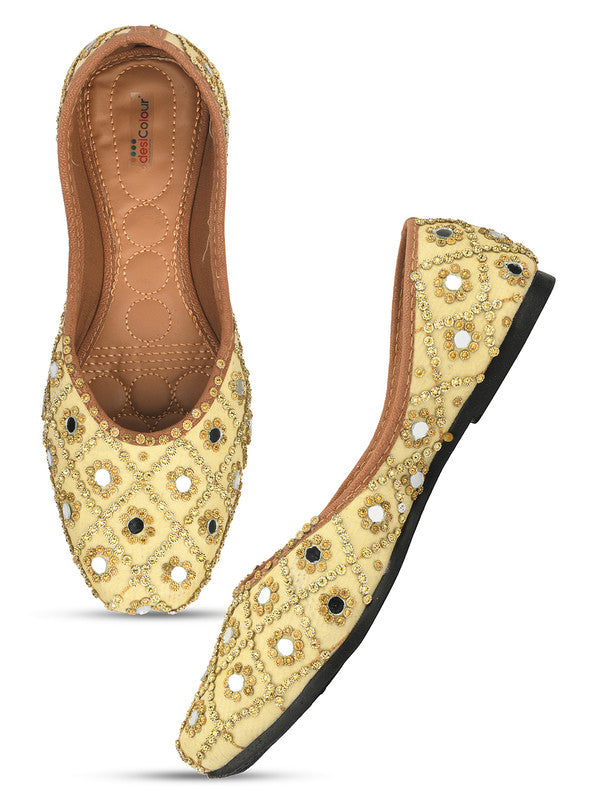 Women's Lemon Embroidered Indian Ethnic Comfort Footwear - Saras The Label