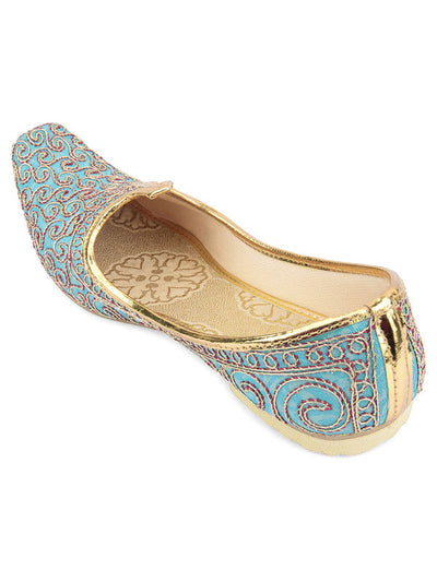 Men's Indian Ethnic Party Wear Blue Embroidered Footwear - Saras The Label