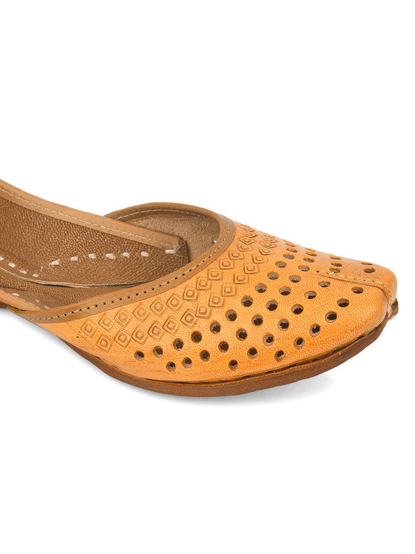 Women's Tan Casuals Indian Ethnic Leather Footwear - Saras The Label
