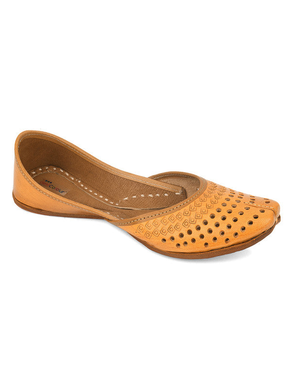 Women's Tan Casuals Indian Ethnic Leather Footwear - Saras The Label