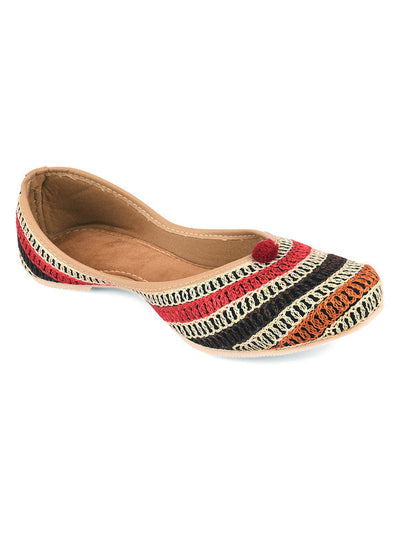 Women's Multicolour Embroidered Indian Handcrafted Ethnic Comfort Footwear - Saras The Label