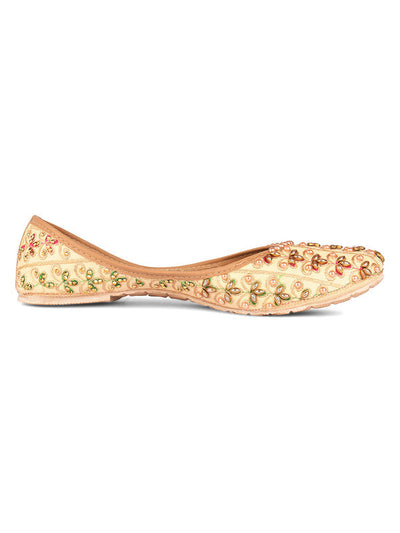 Women's Golden Stone Work Womens Indian Ethnic Comfort Footwear - Saras The Label