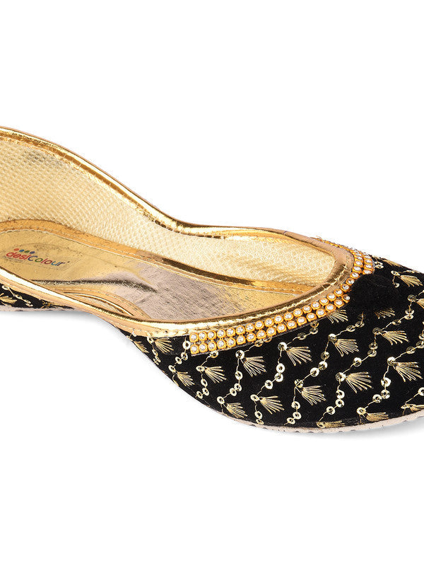 Women's Black Velvet Star Womens Indian Ethnic Comfort Footwear - Saras The Label