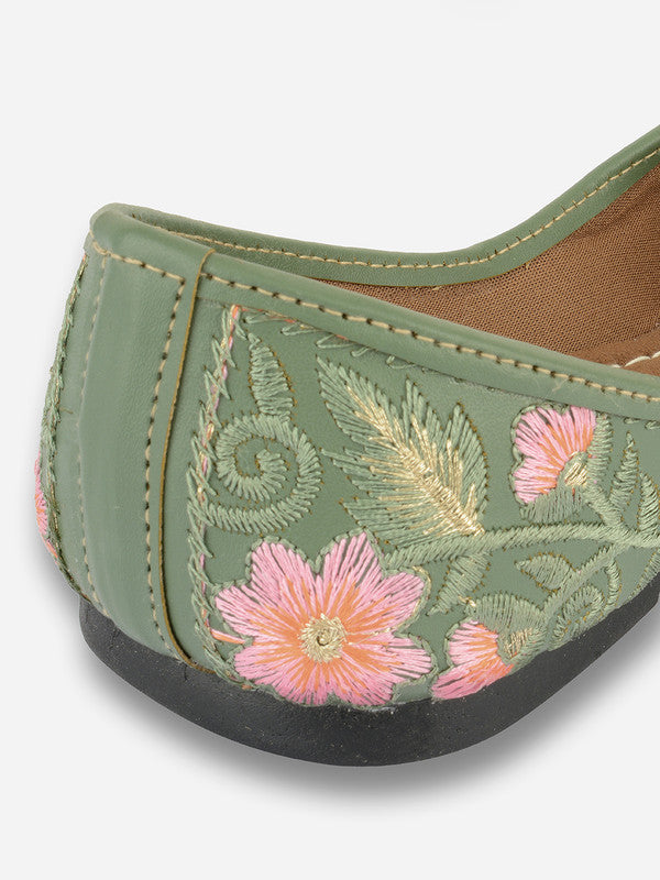 Women's Green Florals Indian Ethnic Comfort Footwear - Saras The Label