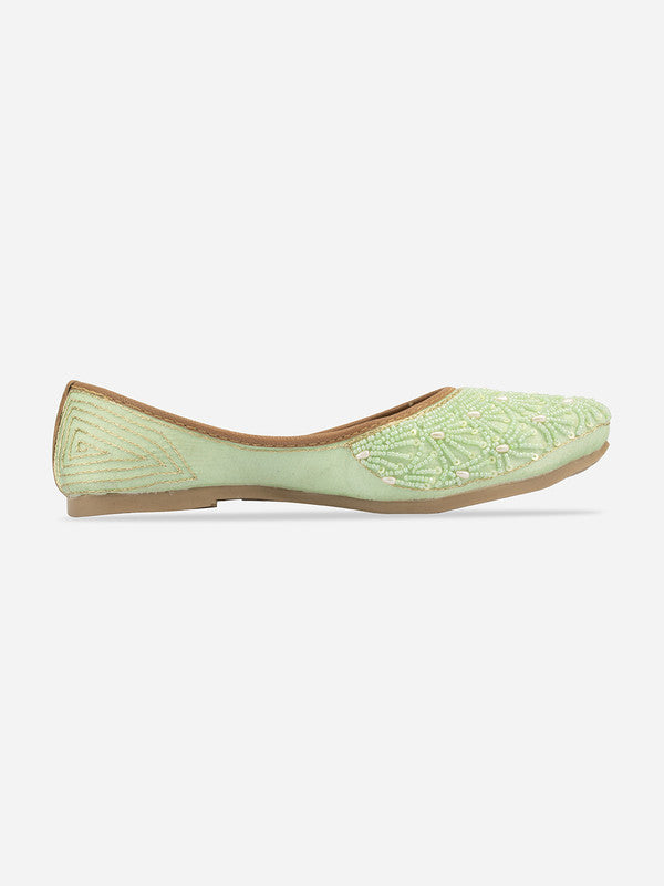 Women's Sea Green Hand Embroidered Indian Handcrafted Ethnic Comfort Footwear - Saras The Label