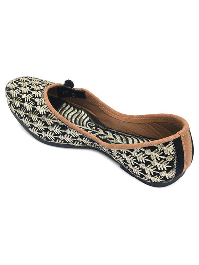 Women's Black Designer Zari Work Womens Indian Ethnic Comfort Footwear - Saras The Label