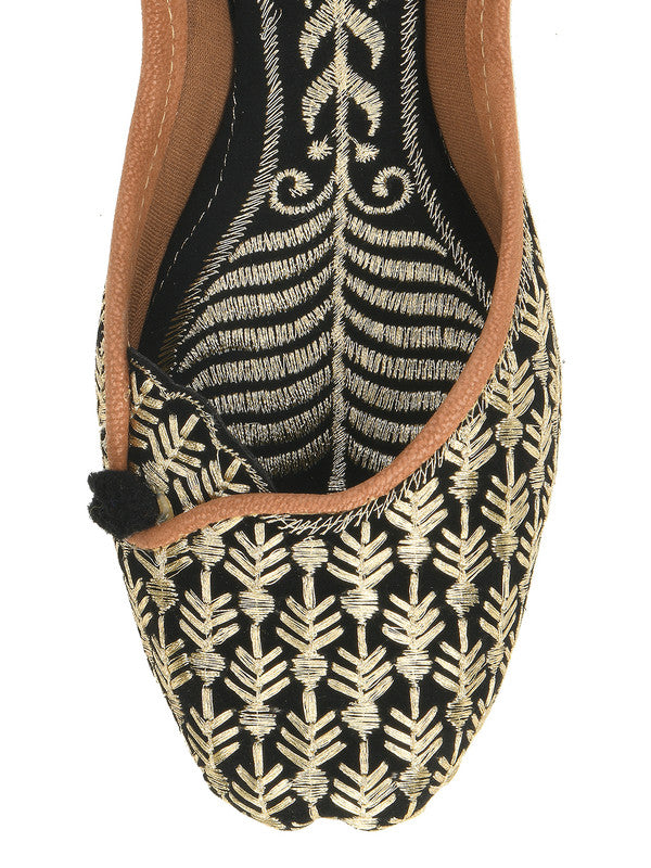 Women's Black Designer Zari Work Womens Indian Ethnic Comfort Footwear - Saras The Label