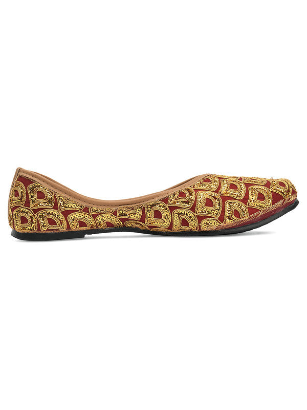 Women's Maroon Embroidered Indian Handcrafted Ethnic Comfort Footwear - Saras The Label