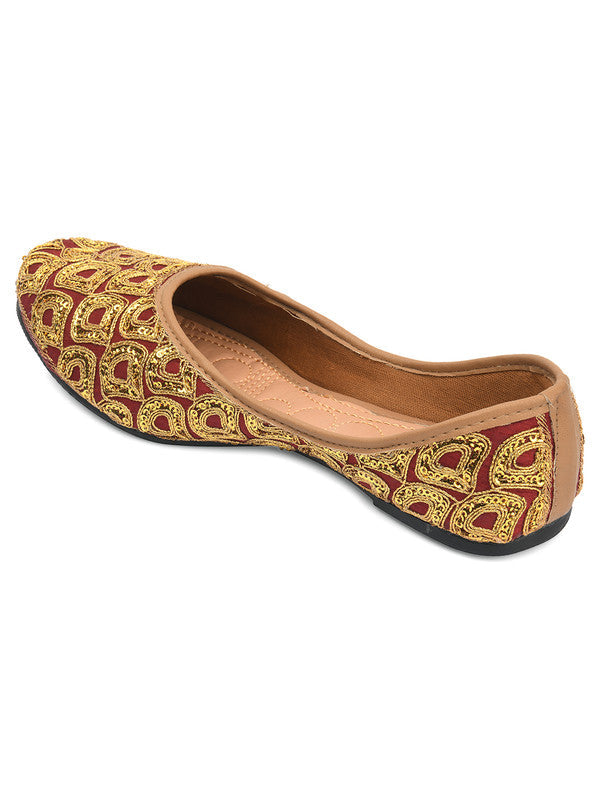 Women's Maroon Embroidered Indian Handcrafted Ethnic Comfort Footwear - Saras The Label
