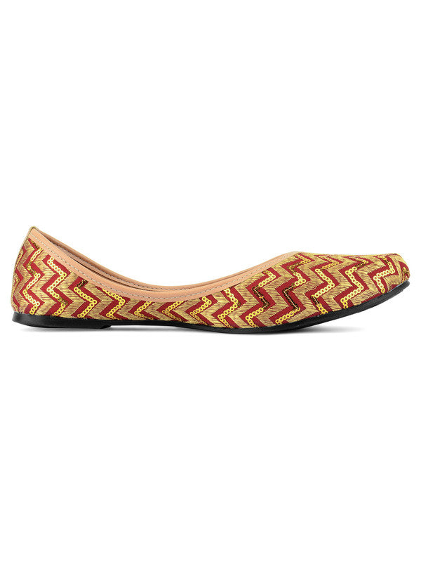 Women's Maroon Chevron Indian Ethnic Comfort Footwear - Saras The Label