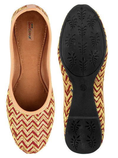 Women's Maroon Chevron Indian Ethnic Comfort Footwear - Saras The Label