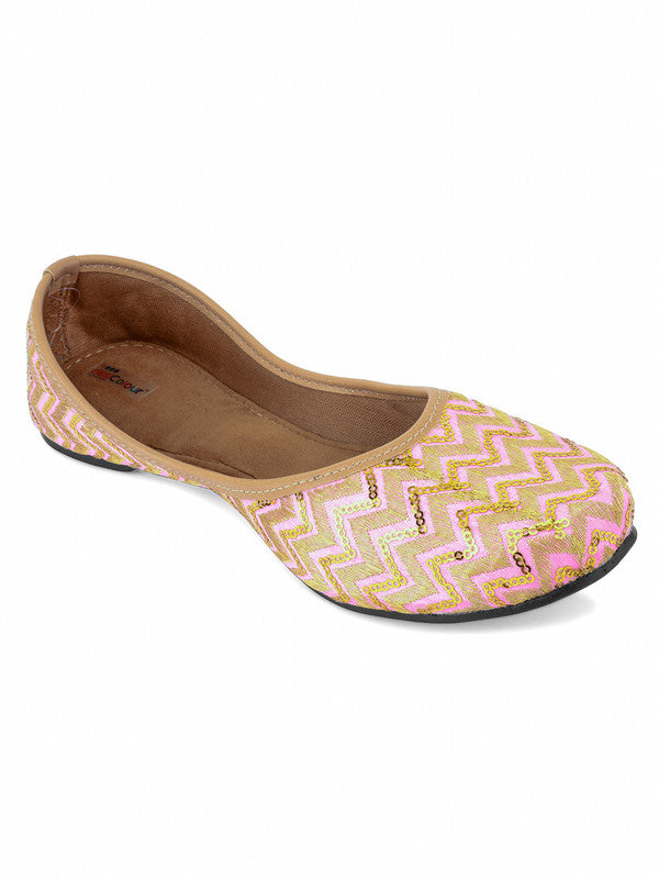 Women's Pink Chevron Indian Ethnic Comfort Footwear - Saras The Label