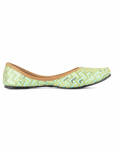 Women's Sea Green Chevron Indian Ethnic Comfort Footwear - Saras The Label