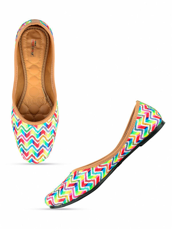 Women's Rainbow Chevron Indian Ethnic Comfort Footwear - Saras The Label