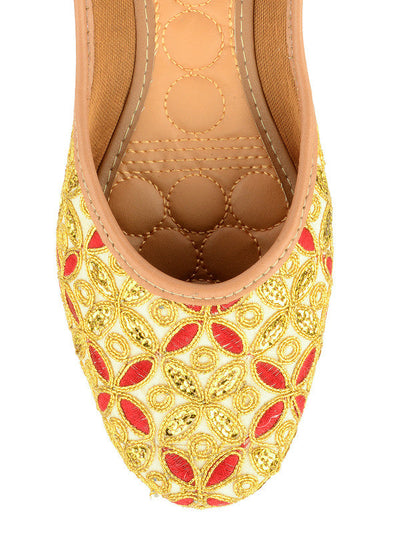Women's Gold Hand Embroidered Indian Ethnic Comfort Footwear - Saras The Label