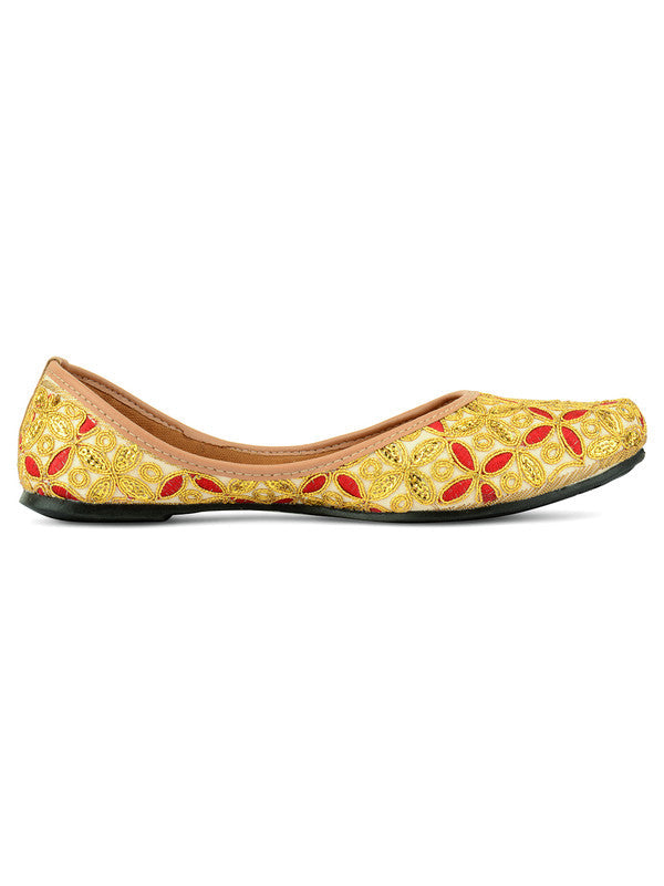 Women's Gold Hand Embroidered Indian Ethnic Comfort Footwear - Saras The Label