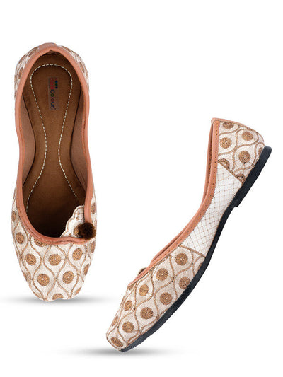 Women's Copper Embroidered Indian Handcrafted Ethnic Comfort Footwear - Saras The Label