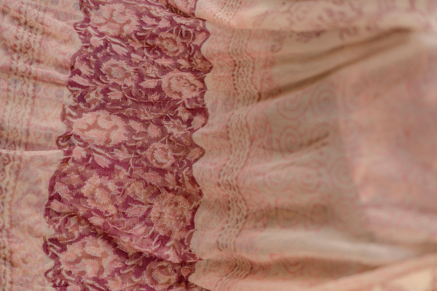 Women's Chiffon Dupatta Light Mauve Hand Block Print Suit Set 3 Pc Freya Collection - Saras The Label