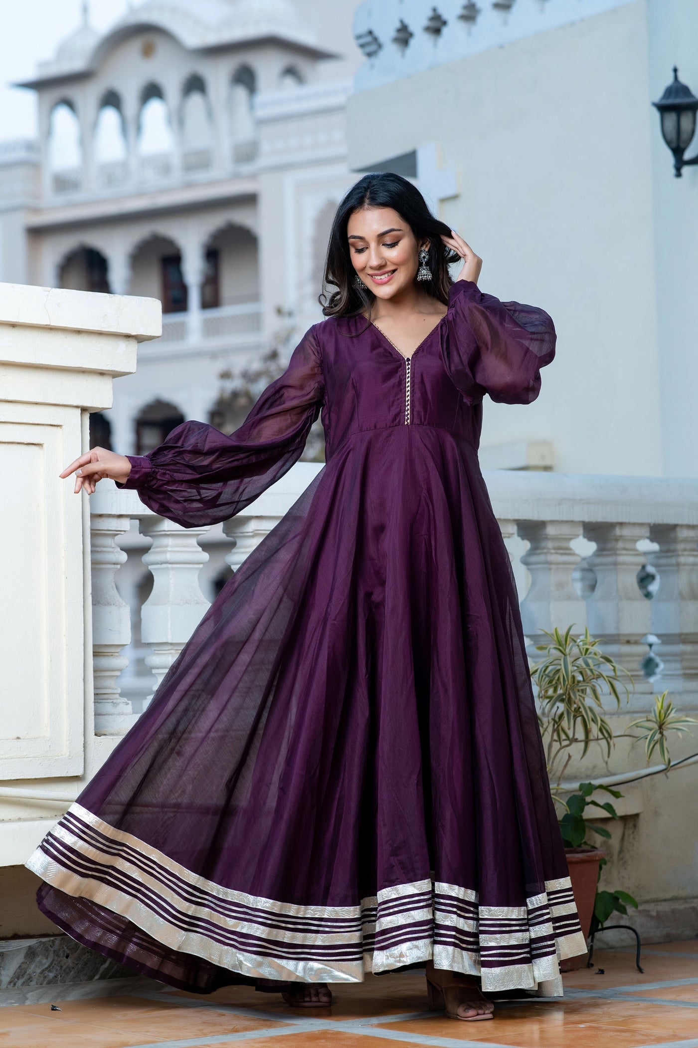 Women's Purple Gota work Anarkali gown by Saras The Label (1 Pc Set)