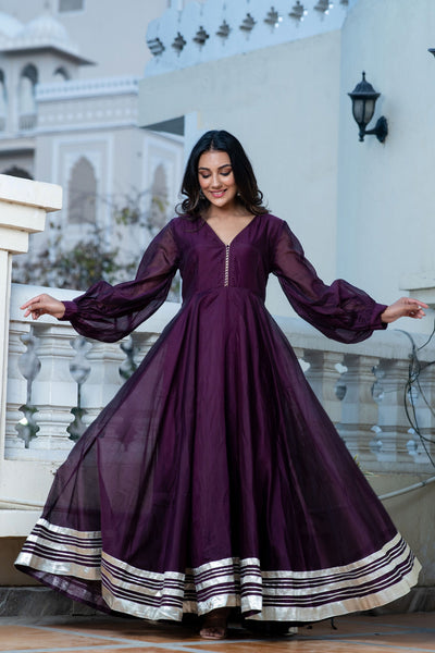 Women's Purple Gota work Anarkali gown by Saras The Label (1 Pc Set)