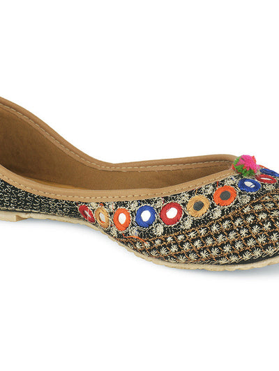 Women's Mirror Black Womens Indian Ethnic Comfort Footwear - Saras The Label