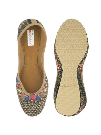 Women's Mirror Black Womens Indian Ethnic Comfort Footwear - Saras The Label