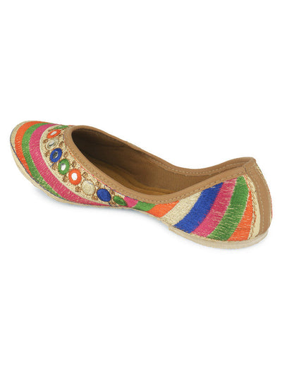 Women's Multicolour Mirror Womens Indian Ethnic Comfort Footwear - Saras The Label
