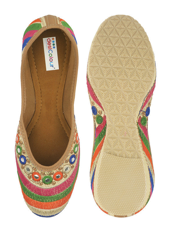 Women's Multicolour Mirror Womens Indian Ethnic Comfort Footwear - Saras The Label