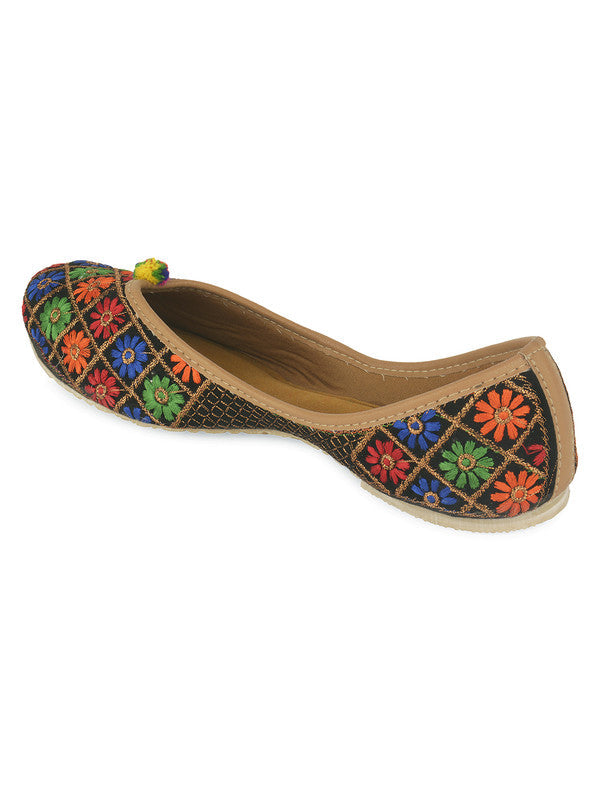 Women's Floral Black Womens Indian Ethnic Comfort Footwear - Saras The Label