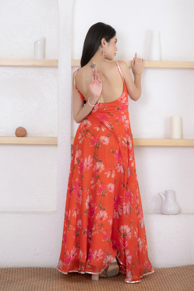 Women's Orange Floral Printed Maxi Dress by Saras The Label ( 1 Pc Set )