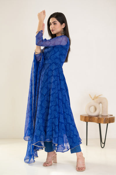 Women's Blue Anarkali Kurta with Pants and Dupatta Set by SARAS THE LABEL- (3pcs set)