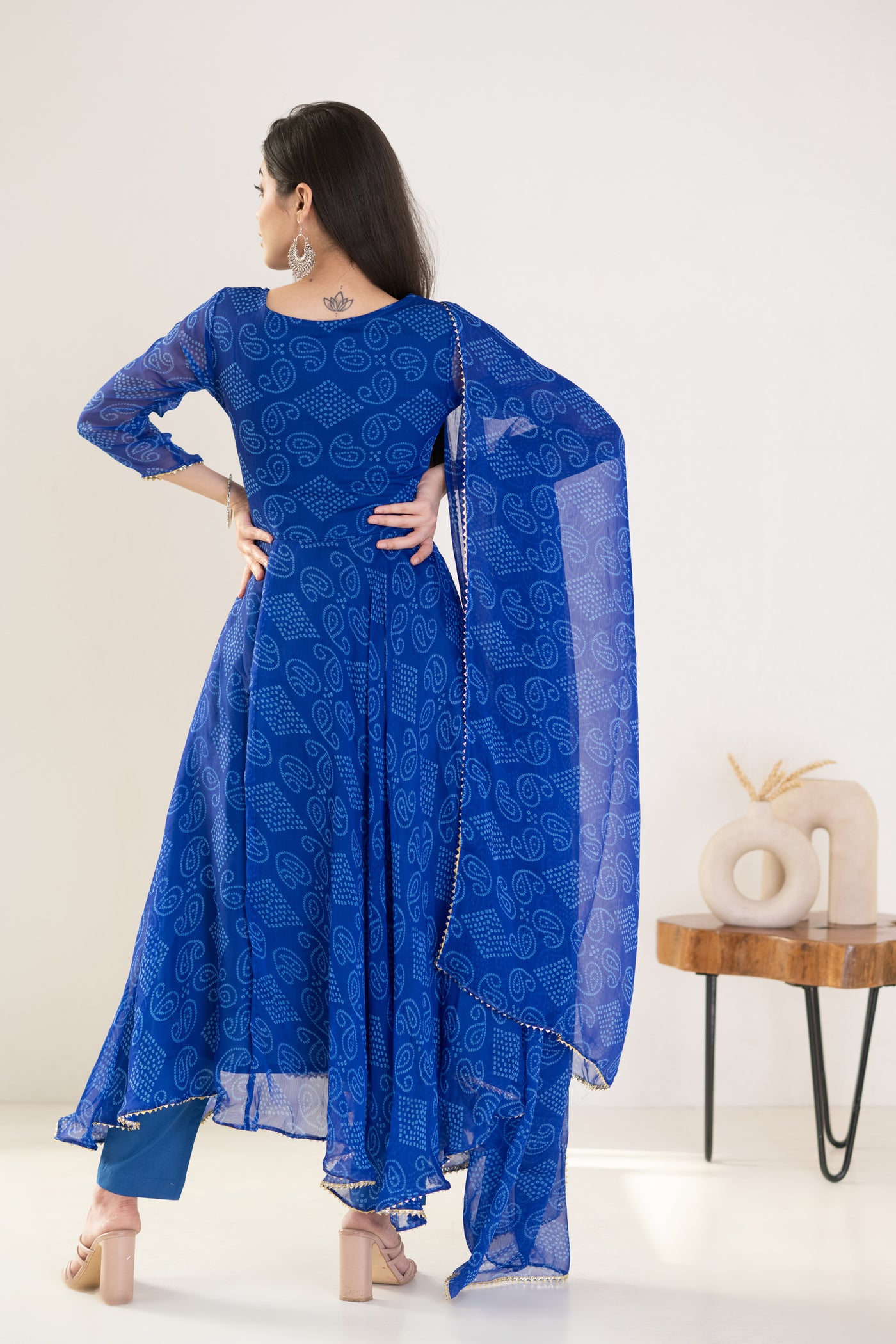 Women's Blue Anarkali Kurta with Pants and Dupatta Set by SARAS THE LABEL- (3pcs set)