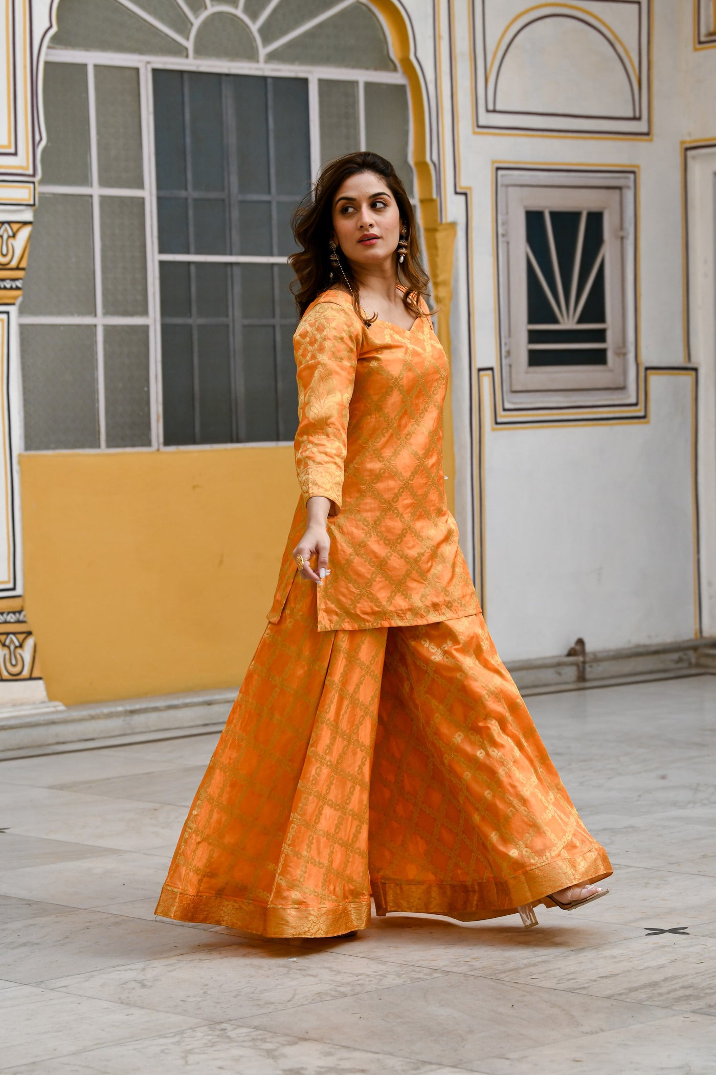 Banarasi Yellow Sharara Set For Women- (3Pc Set) By SARAS THE LABEL