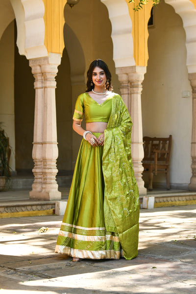Green Lehenga For Women In Silk- 3Pc Set - Saras The Label