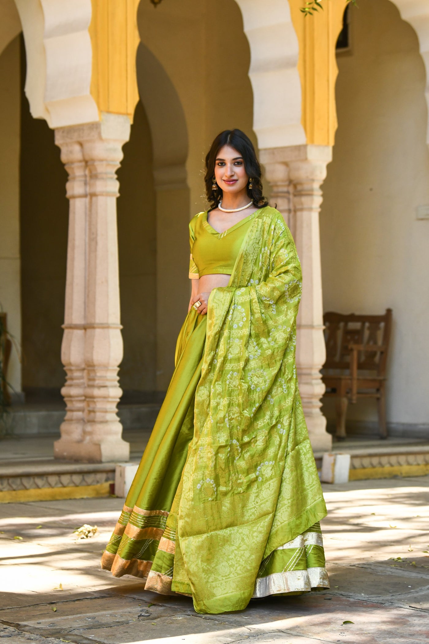 Green Lehenga For Women In Silk- 3Pc Set - Saras The Label