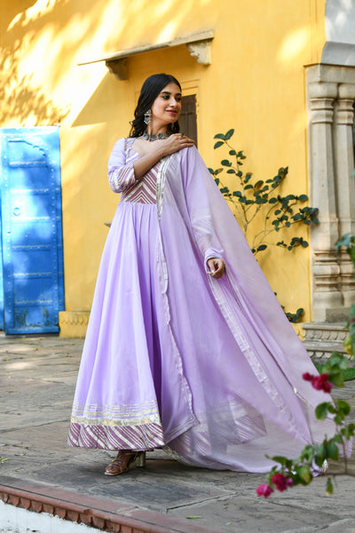 Lavender Silk Anarkali Gown - (2Pcs) By SARAS THE LABEL